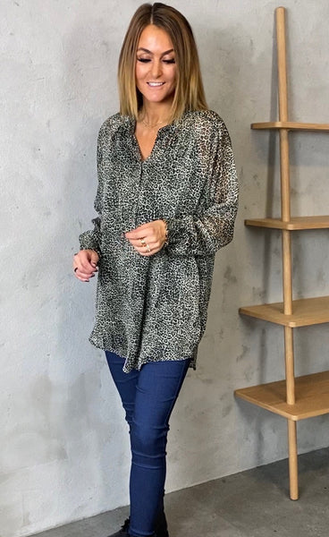 Lua blússa - green/leopard
