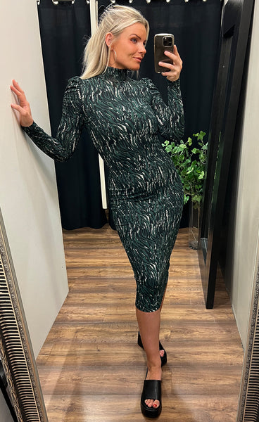 Vya dress - hunter green/zebra