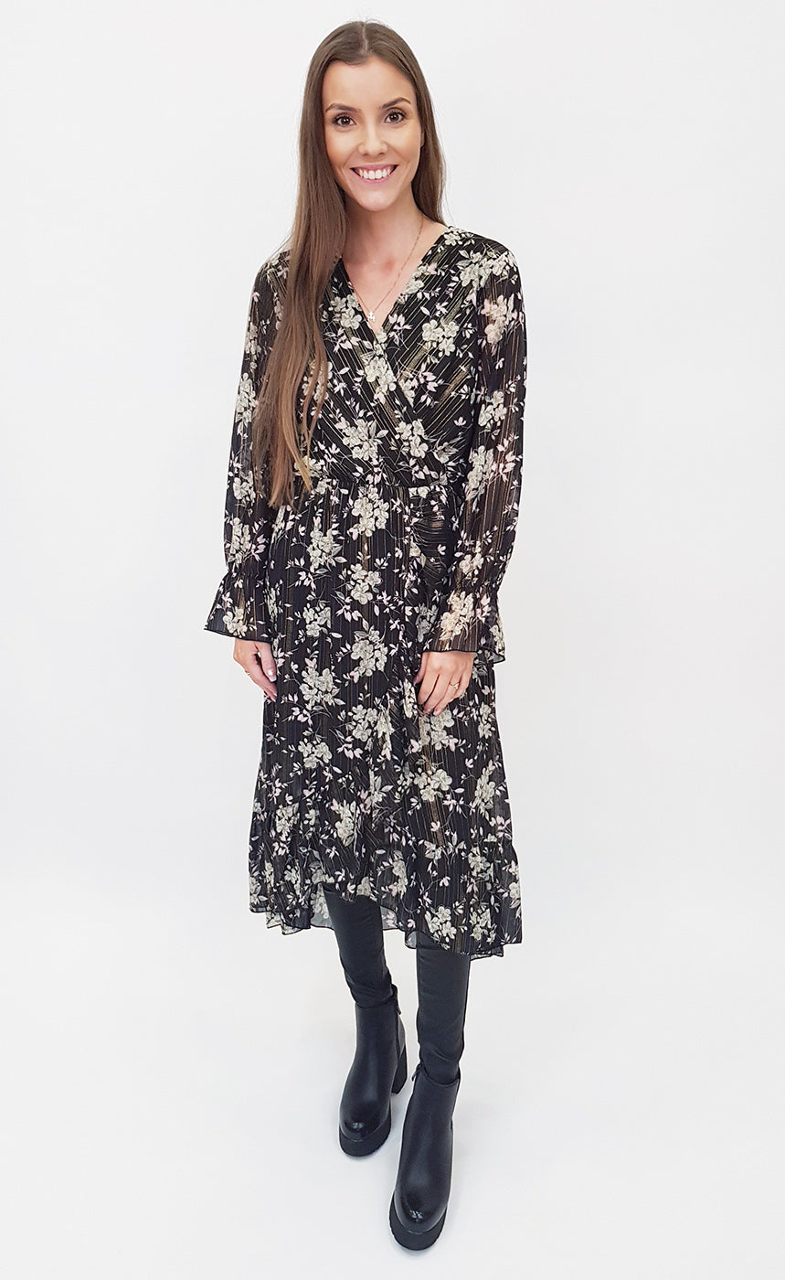 Siffon kjóll - gylltur/grænn