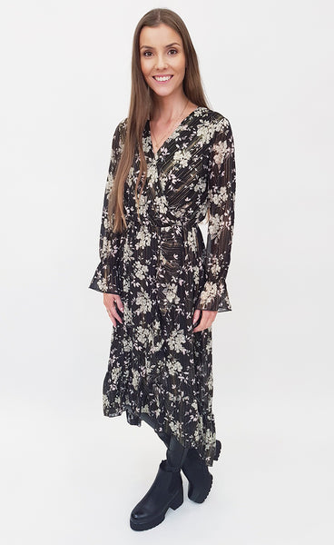 Siffon kjóll - gylltur/grænn