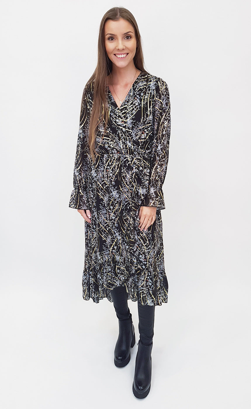 Siffon kjóll - gylltur/blár