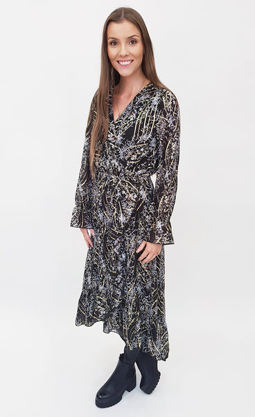 Siffon kjóll - gylltur/blár