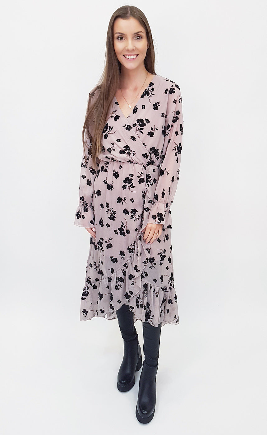 Siffon kjóll - blóma/bleikur