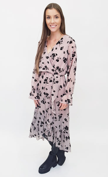 Siffon kjóll - blóma/bleikur