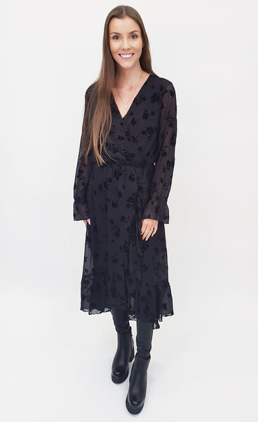 Siffon kjóll - blóma/svartur