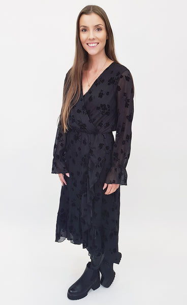 Siffon kjóll - blóma/svartur