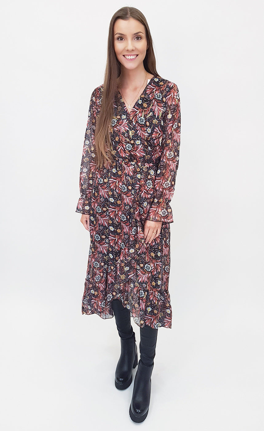 Siffon kjóll - gylltur/rauður