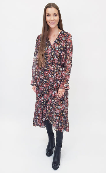 Siffon kjóll - gylltur/rauður