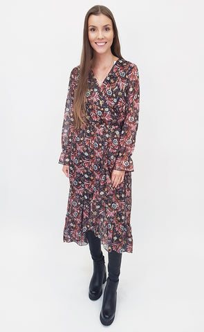 Siffon kjóll - gylltur/rauður