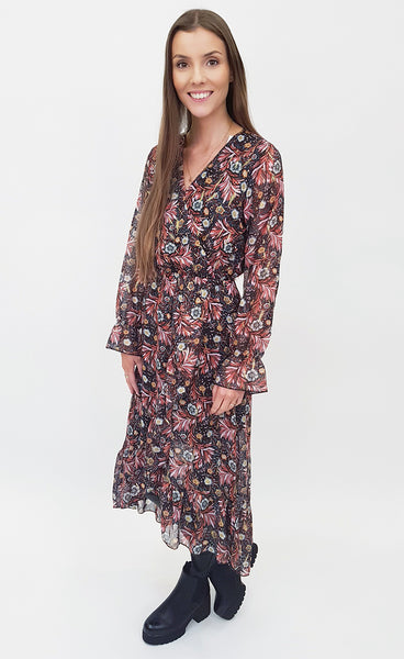 Siffon kjóll - gylltur/rauður