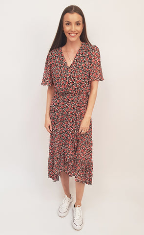 Siffon kjóll svartur/rauður