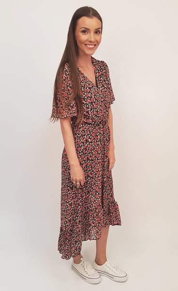 Siffon kjóll svartur/rauður