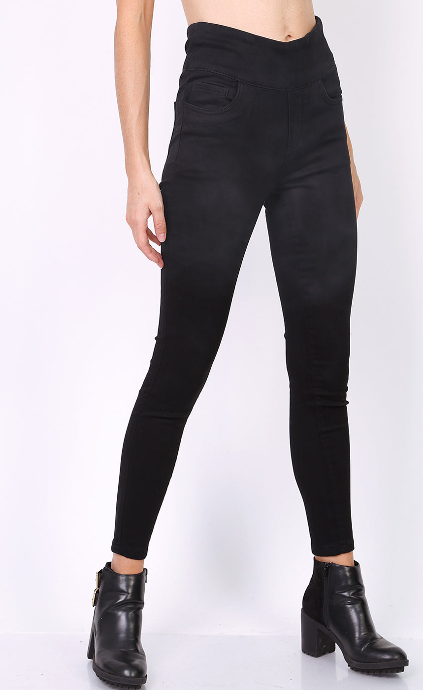 High waist stretch jeggings - svartar