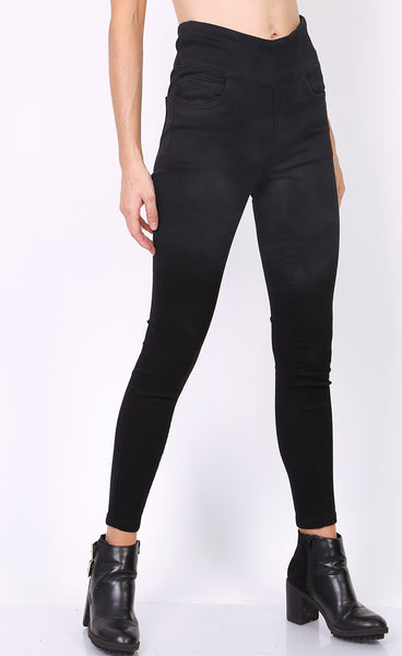 High waist stretch jeggings - svartar