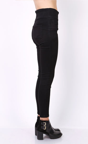 High waist stretch jeggings - svartar